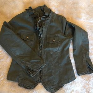 Louie olive stretch-denim jacket w/ruffle Sz8